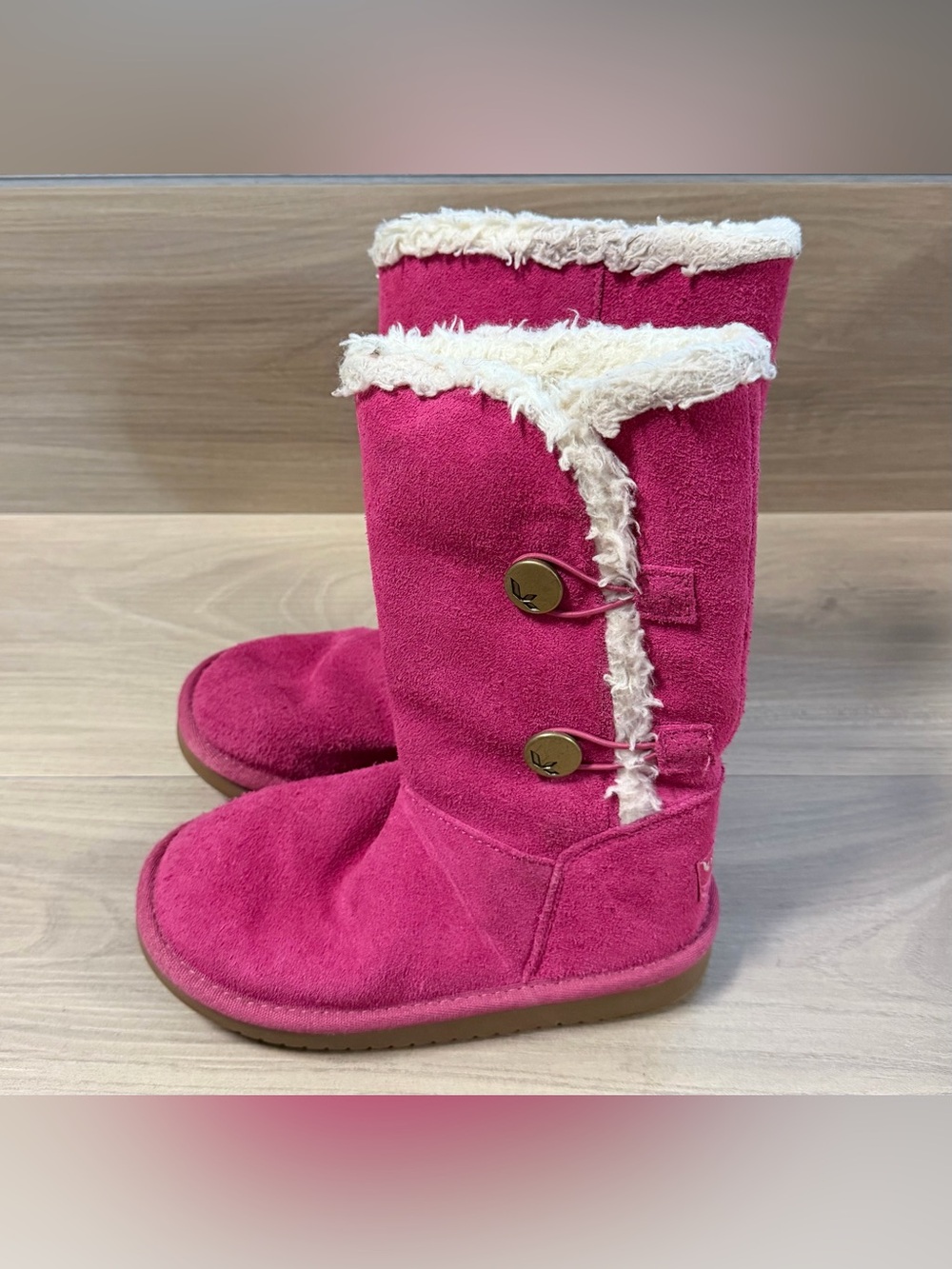 Koolaburra Ugg Kenslei Girl's Tall Button Suede Shearling Boots Pink Size 12